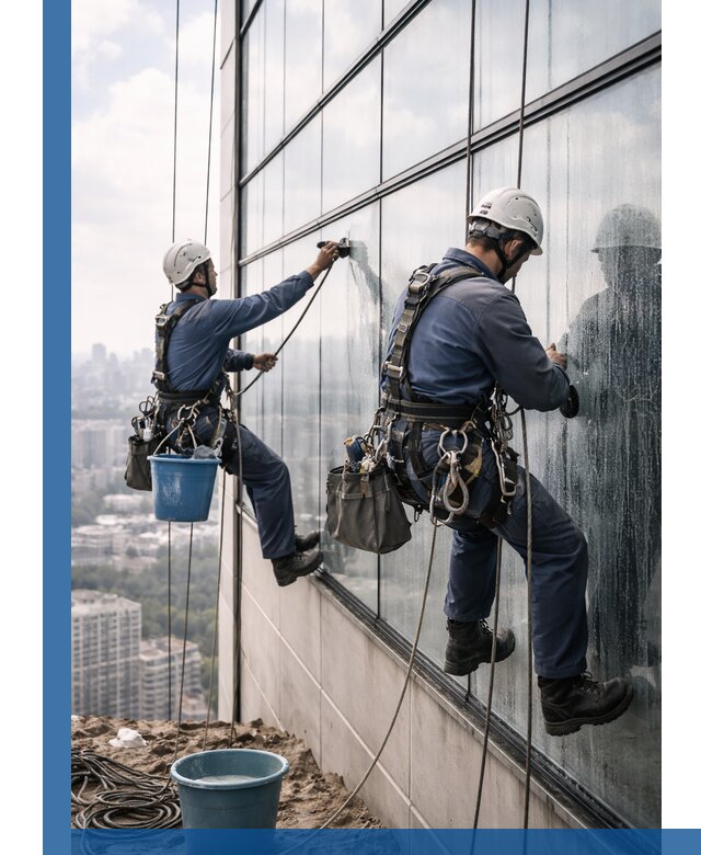 Профессиональная мойка фасадных окон альпинистами в Челябинске