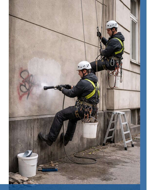 Удаление граффити с фасада в Челябинске от 4640 р. | ВЫСОТНИК-Члб