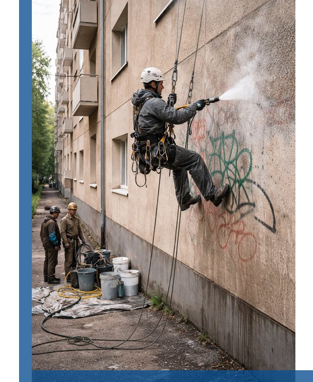 Удаление граффити с фасада в Челябинске без следов и повреждений