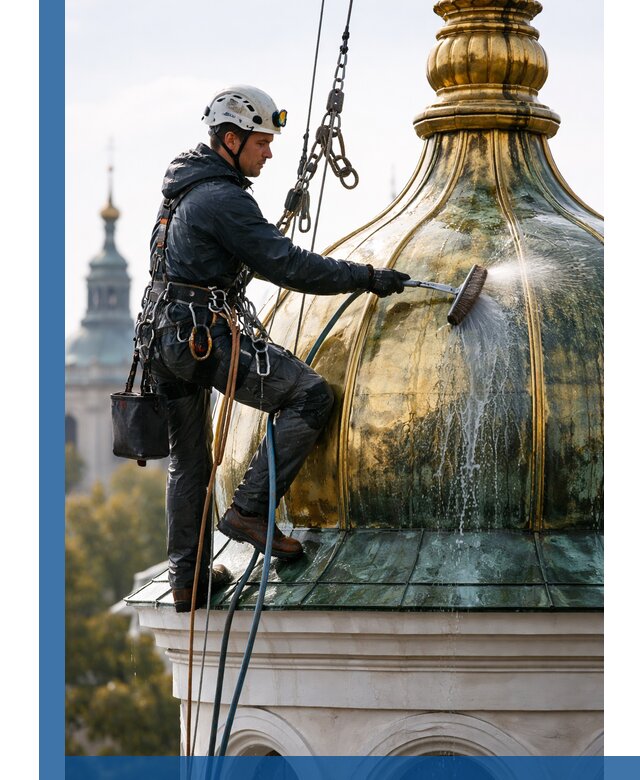 Профессиональная мойка куполов и шпилей высотными альпинистами в Челябинске