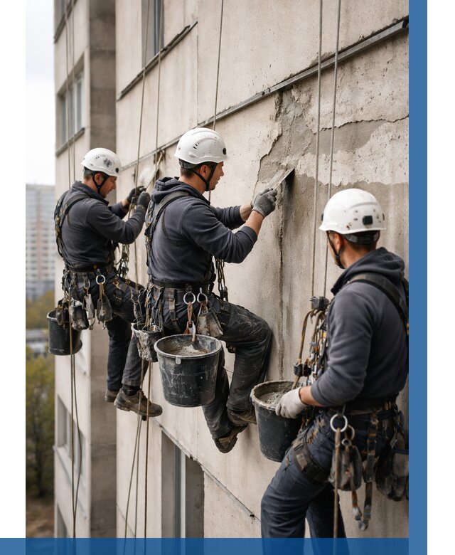 Ремонт бетонных элементов фасада в Челябинске от 2578 р. | ВЫСОТНИК-Члб