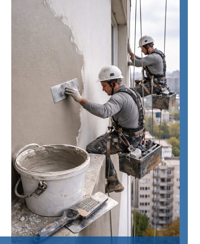 Шпаклевка фасада на высоте в Челябинске от 722 р. | ВЫСОТНИК-Члб