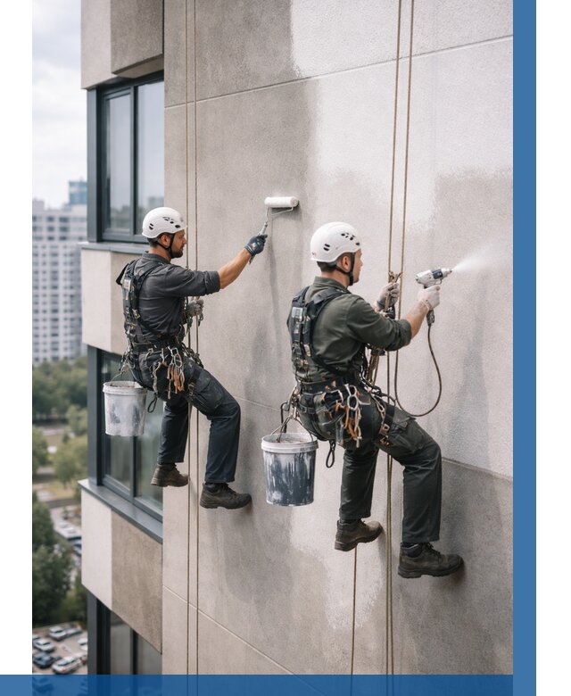 Покраска фасада альпинистами в Челябинске от 309 р. | ВЫСОТНИК-Члб