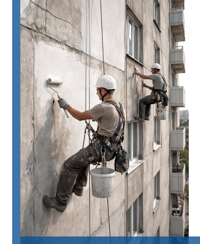 Покраска бетонного фасада в Челябинске для жилых и промышленных объектов