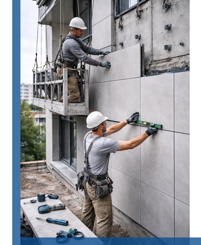 Монтаж керамогранита на фасад в Челябинске под ключ с гарантией качества