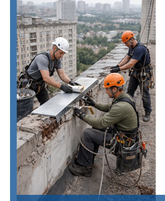 Ремонт парапета на кровле в Челябинске, высотные работы с гарантией