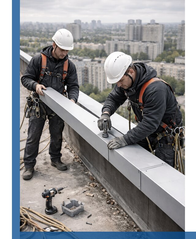 Монтаж парапетных крышек и ограждений кровли в Челябинске