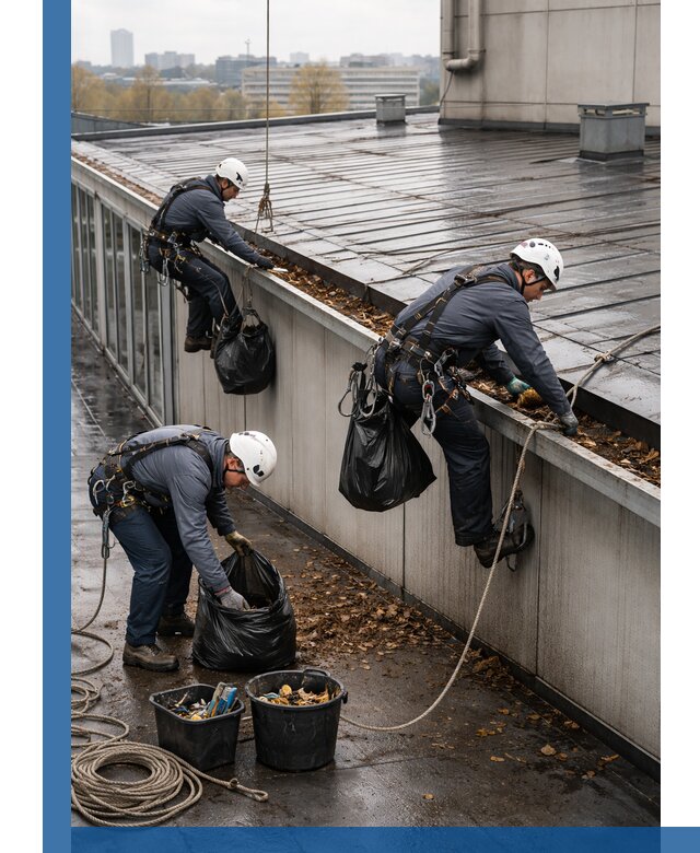 Очистка кровли по периметру в Челябинске силами промышленных альпинистов