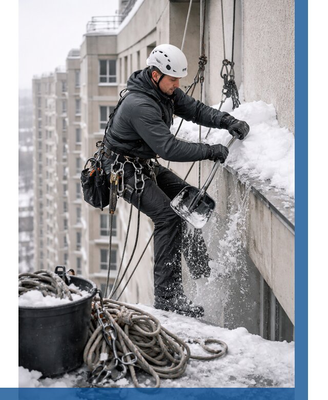 Очистка карнизов от снега в Челябинске от 309 р. | ВЫСОТНИК-Члб