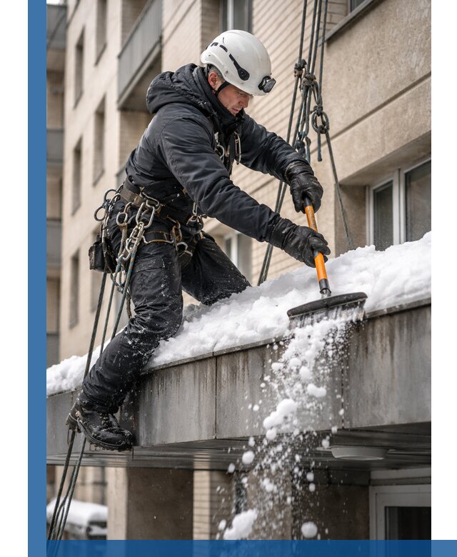 Очистка козырьков от снега в Челябинске круглогодично безопасно