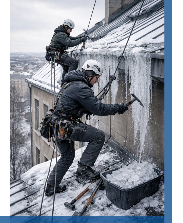 Удаление наледи с кровли в Челябинске от 5672 р. | ВЫСОТНИК-Члб