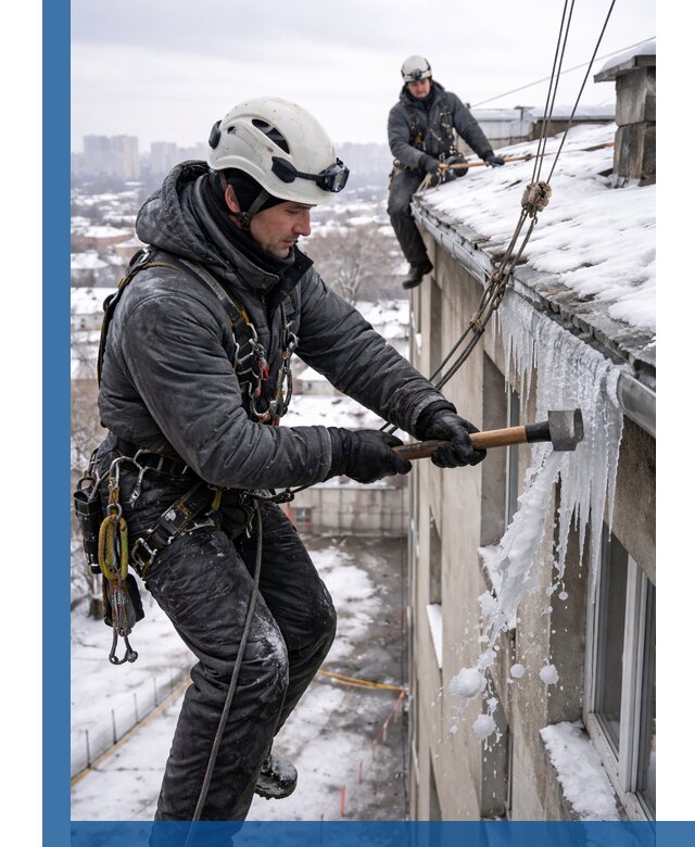Сбивание и удаление сосулек с крыши в Челябинске безопасно