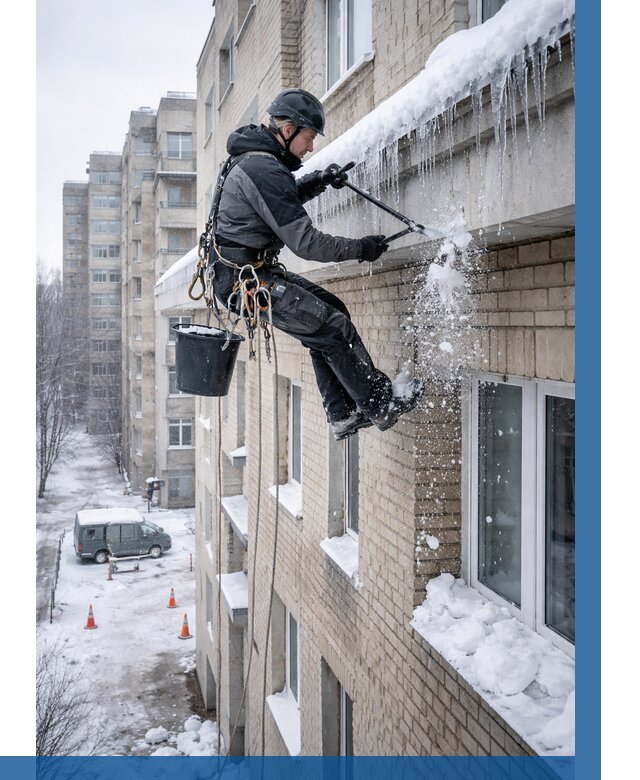 Удаление наледи с карнизов в Челябинске от 361 р. | ВЫСОТНИК-Члб