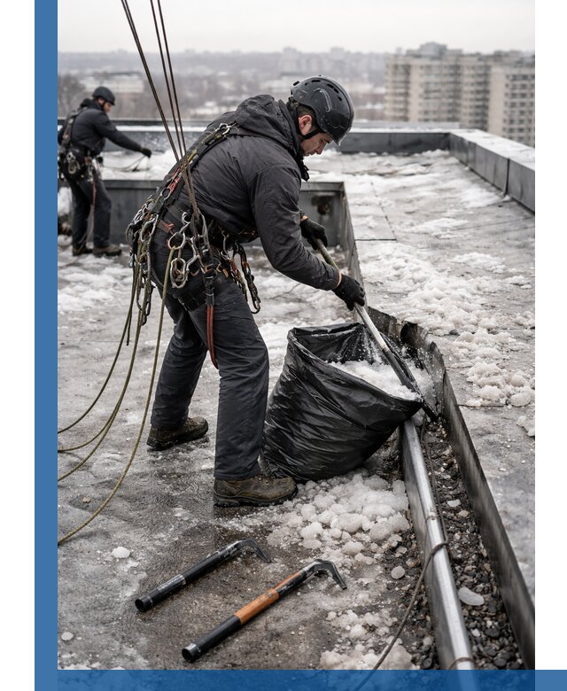 Аварийная очистка кровли в Челябинске от промальпинистов