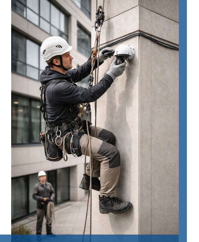 Монтаж камер видеонаблюдения на фасаде в Челябинске от 8765 р.-ВЫСОТНИК-Члб