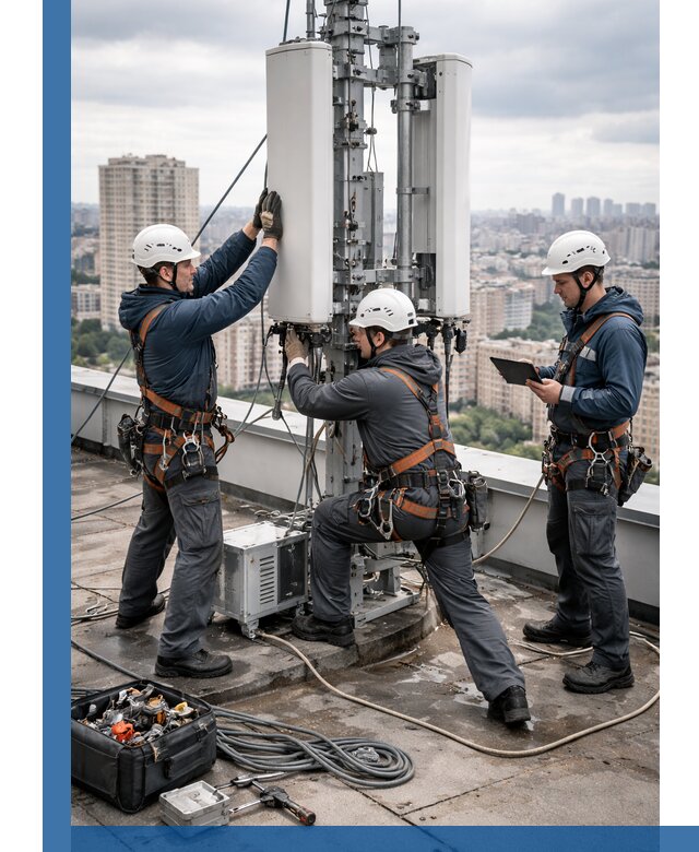 Монтаж антенн связи на крыше в Челябинске с вводом в эксплуатацию