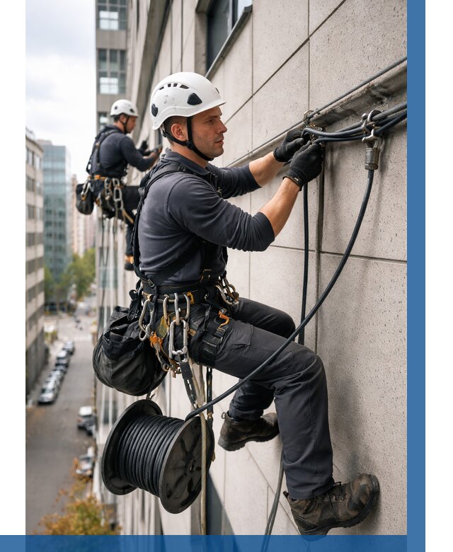 Прокладка кабеля по фасаду в Челябинске от 361 р. | ВЫСОТНИК-Члб