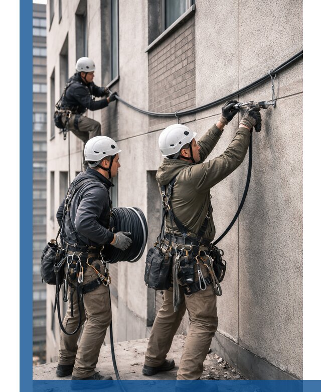 Прокладка кабеля по фасаду в Челябинске, профессиональный монтаж