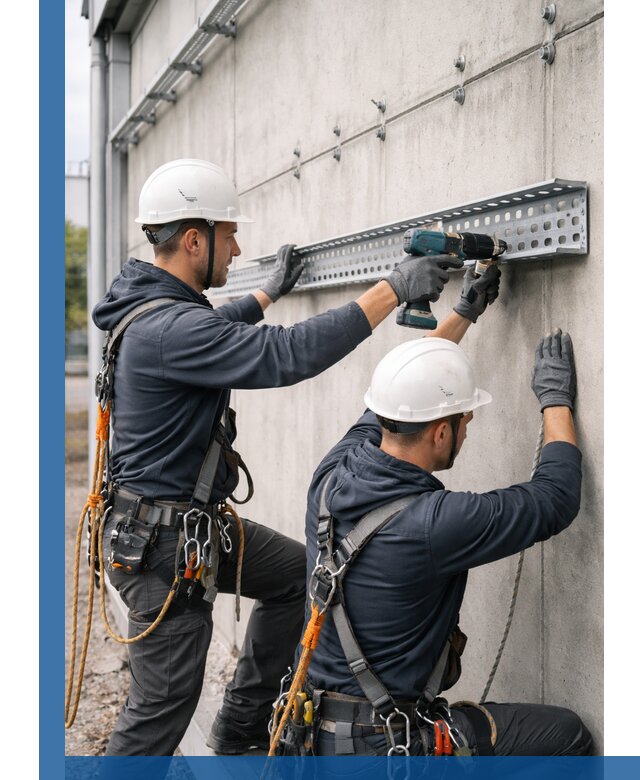 Монтаж кабельных лотков на фасаде зданий в Челябинске с гарантией