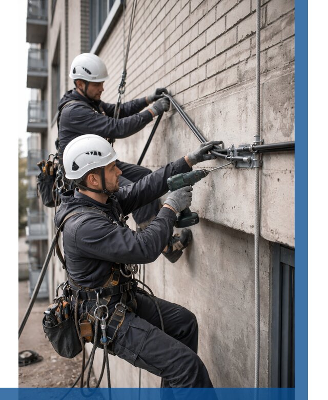 Крепление кабеля на фасаде в Челябинске от 361 р. | ВЫСОТНИК-Члб