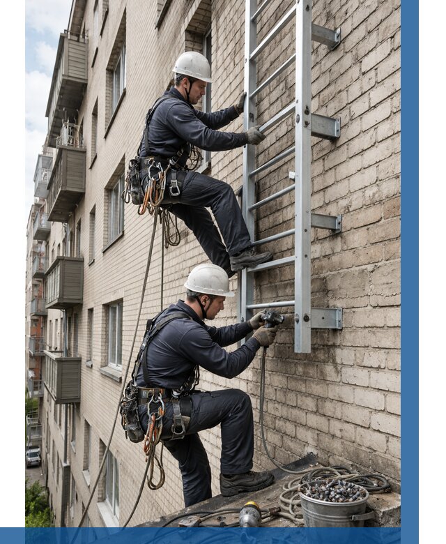 Монтаж пожарной лестницы в Челябинске от 25780 р заказать у ВЫСОТНИК-Члб