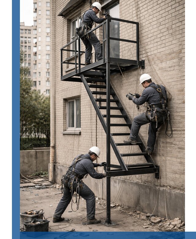 Монтаж пожарной лестницы в Челябинске, установка и крепление