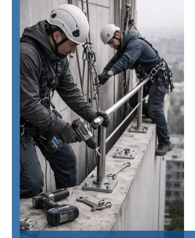 Монтаж перил на высоте в Челябинске для жилых и промобъектов