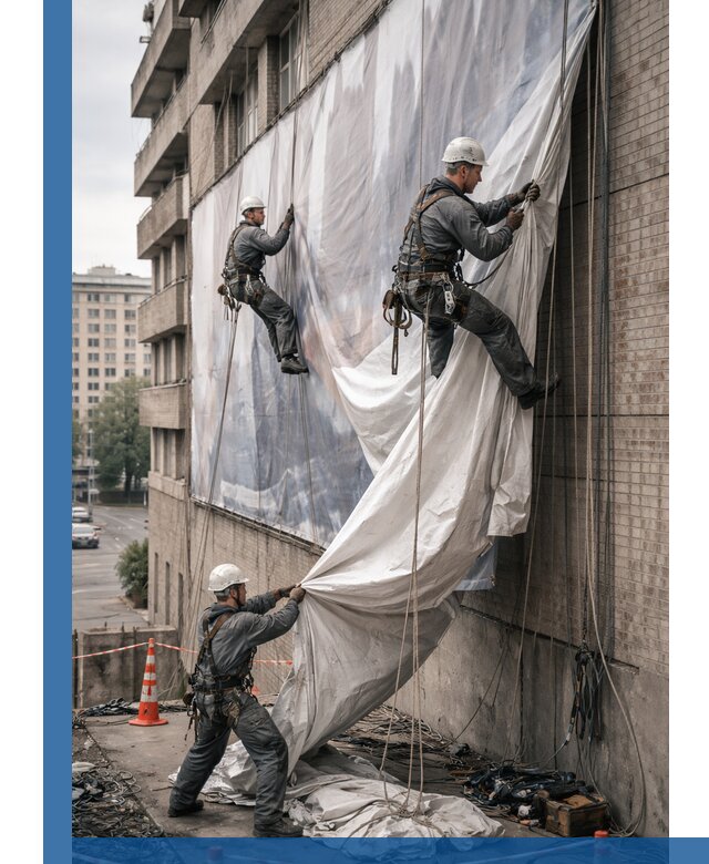 Демонтаж баннеров с фасада в Челябинске оперативно и безопасно