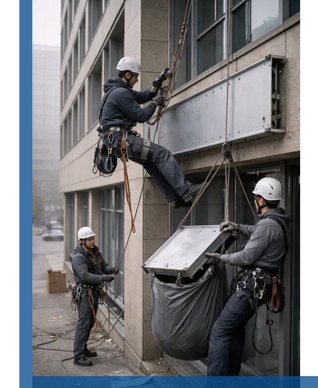 Демонтаж рекламной вывески с высотными работами в Челябинске