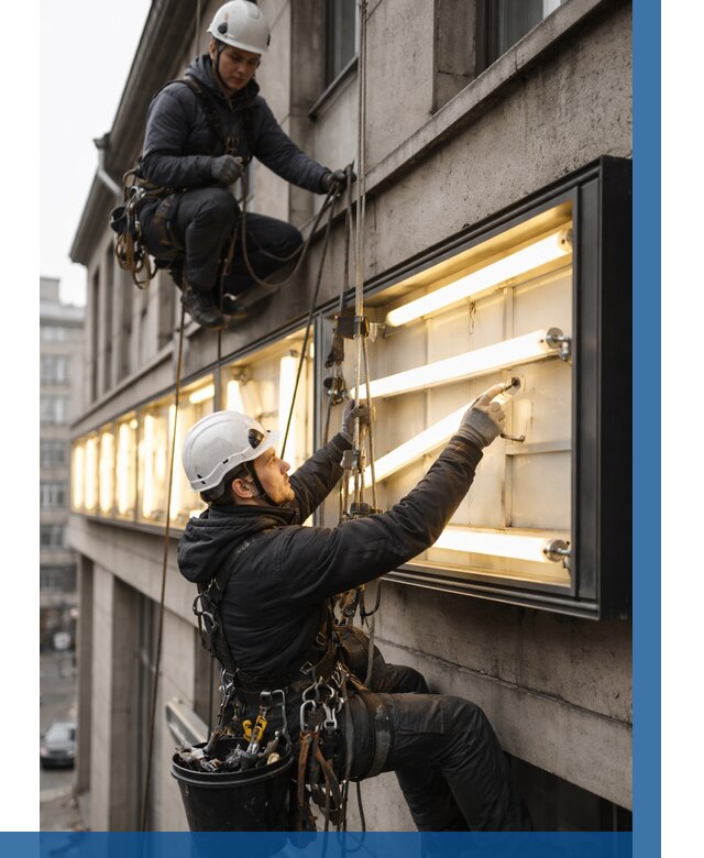 Замена ламп в вывеске в Челябинске под ключ от 3609 р. | ВЫСОТНИК-Члб