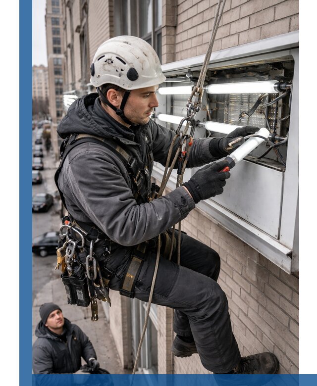 Профессиональная замена ламп в наружной вывеске в Челябинске