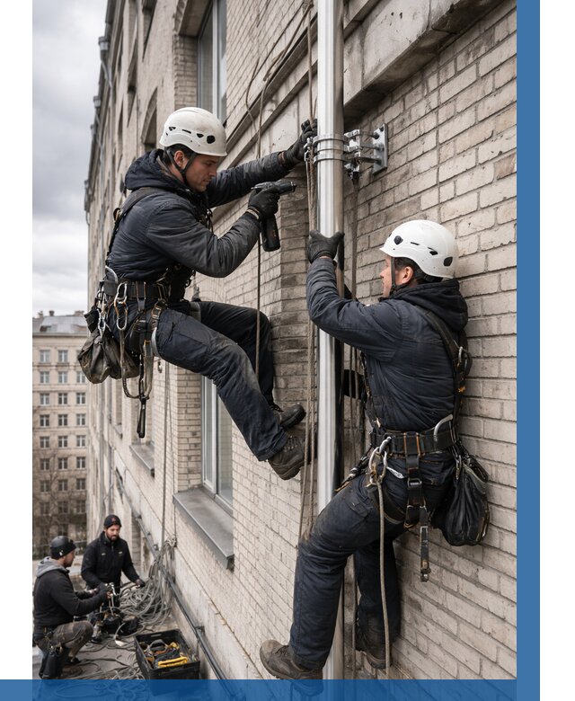 Монтаж флагштока на здании в Челябинске от 6703 р. | ВЫСОТНИК-Члб