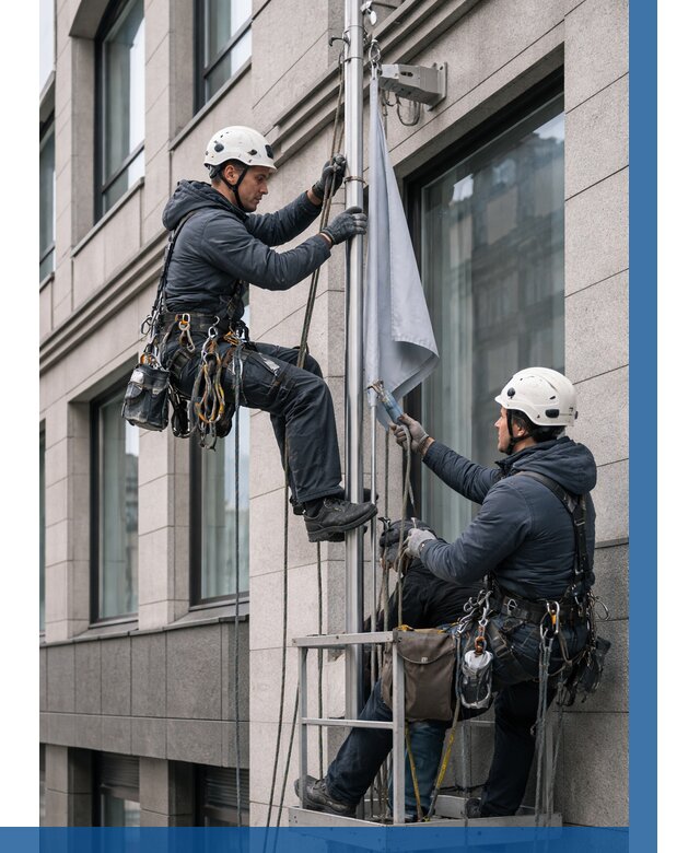 Установка флагов на фасаде в Челябинске от 4640 р. | ВЫСОТНИК-Члб