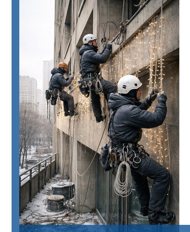 Монтаж новогодней иллюминации и украшение фасадов в Челябинске