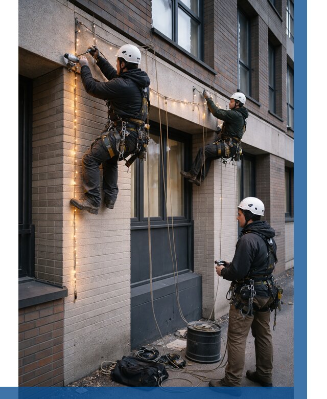 Монтаж гирлянд на фасаде в Челябинске от 3609 р. | ВЫСОТНИК-Члб