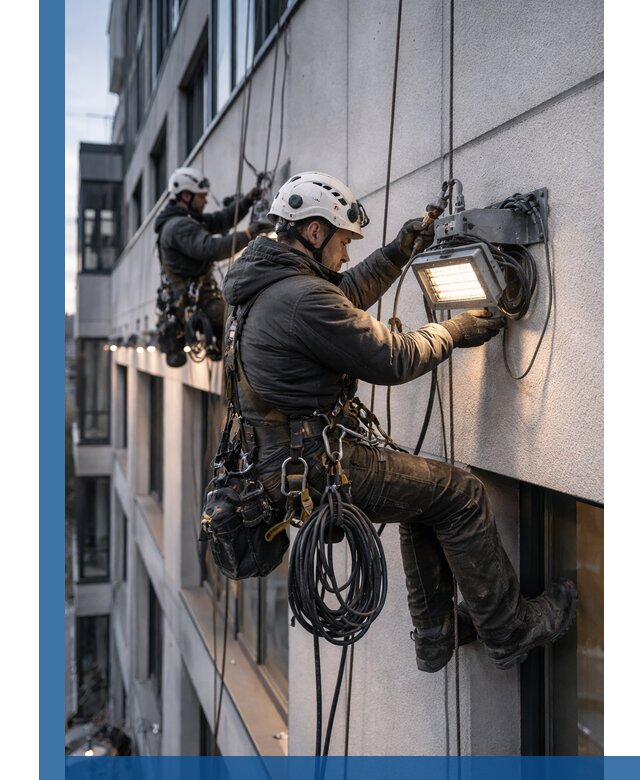 Монтаж фасадного освещения в Челябинске установка и подключение