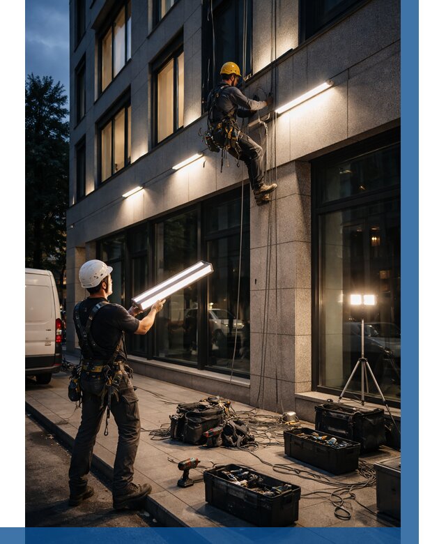 Монтаж архитектурной подсветки здания в Челябинске от 2578 р.|ВЫСОТНИК-Члб