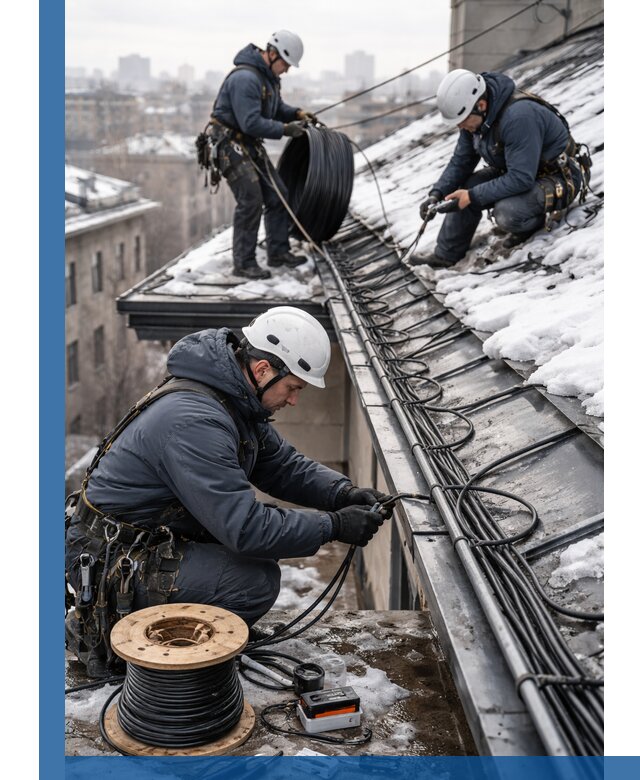 Монтаж греющего кабеля на кровле в Челябинске под ключ