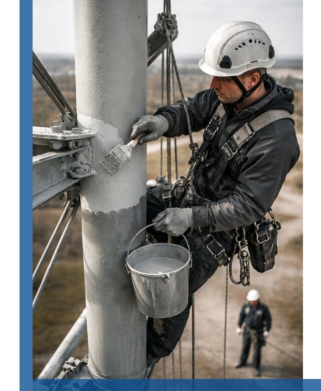 Покраска мачт связи в Челябинске промышленными альпинистами