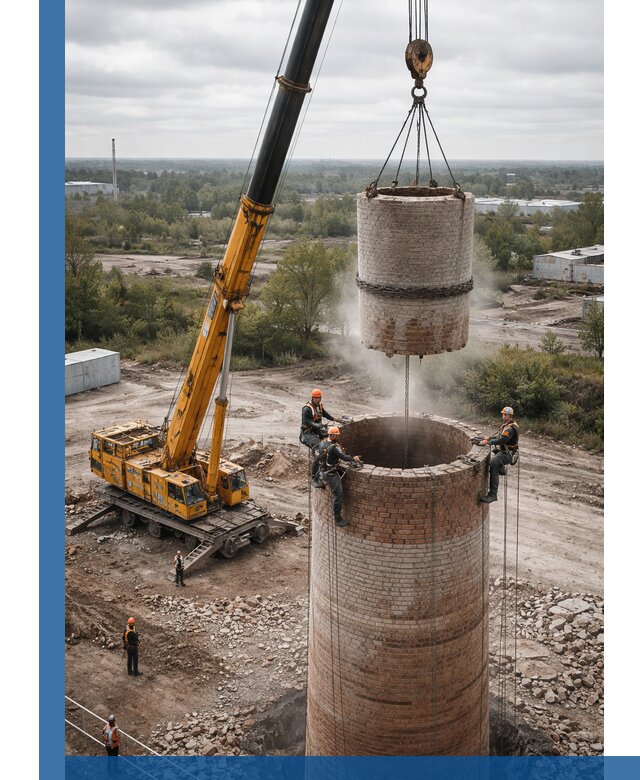 Демонтаж дымовой трубы в Челябинске с гарантиями безопасности