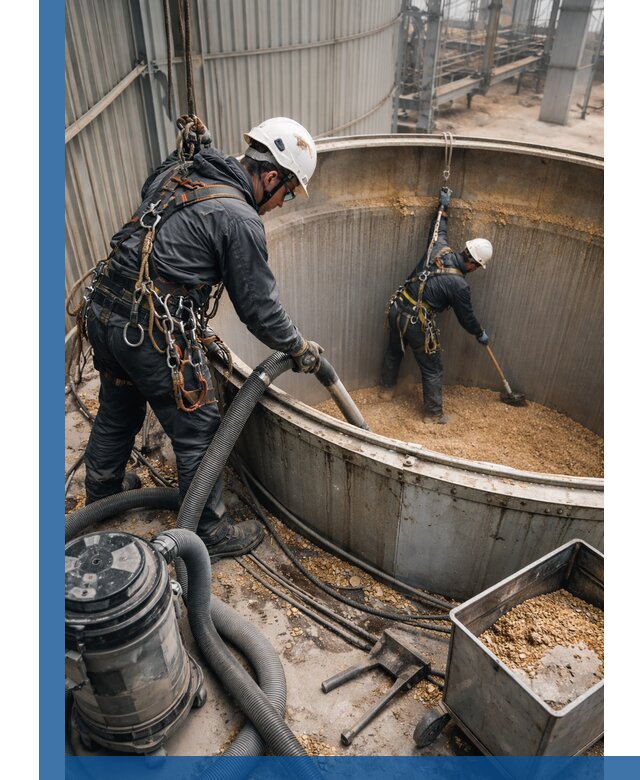 Профессиональная чистка зерновых бункеров в Челябинске с выездом