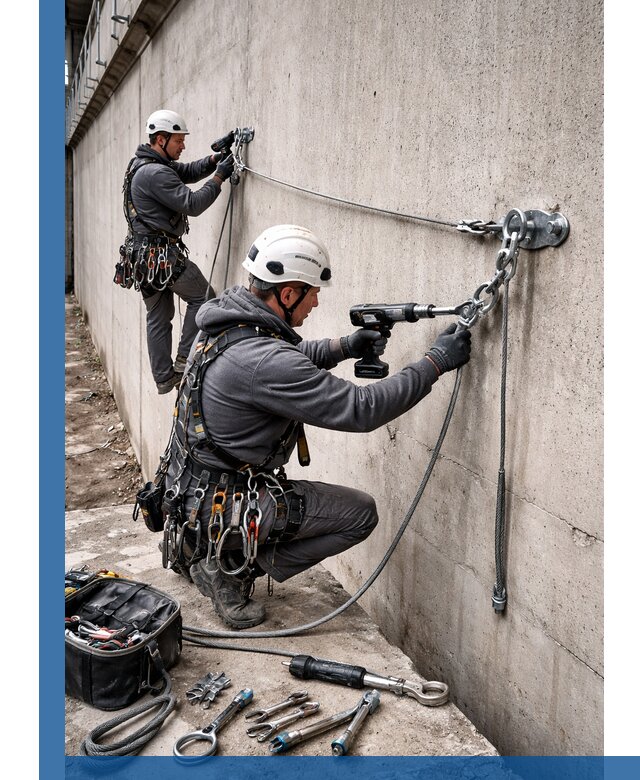 Монтаж анкерных линий высотной безопасности в Челябинске