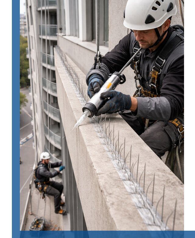 Установка шипов от птиц на фасадах и кровлях в Челябинске